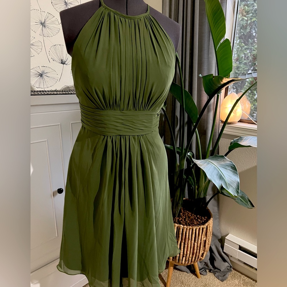 Mock- halter, A-Line Patty Dress- Olive